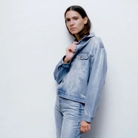 ZARA ZW RHINESTONE DENIM JACKET - Picture 4 of 11